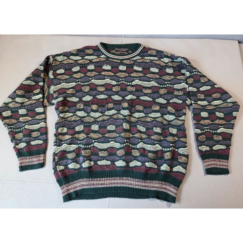Vintage Brandini Le Collezioni Sweater Mens Large Red 3D Knit Coogie Style 90's